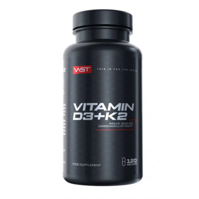 Vitamīns D3 + K2 - 120 dārzeņu kapsulas – madala kalorsusega toode firmalt VAST, osta SportFit-ist