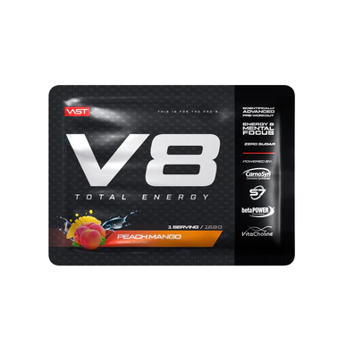 V8 kopējais enerģijas persiks un mango "jauns", 16,8 g – madala kalorsusega toode firmalt VAST, osta SportFit-ist