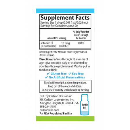 Carlson vitamīna D mazuļa Super Daily D3, 400 SV - 10 ml