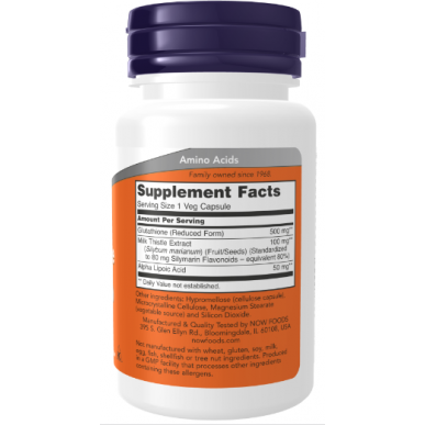 Tagad pārtikas produkti Glutation 500 mg - 60 vegānu kapsulas – madala kalorsusega toode firmalt NOW, osta SportFit-ist