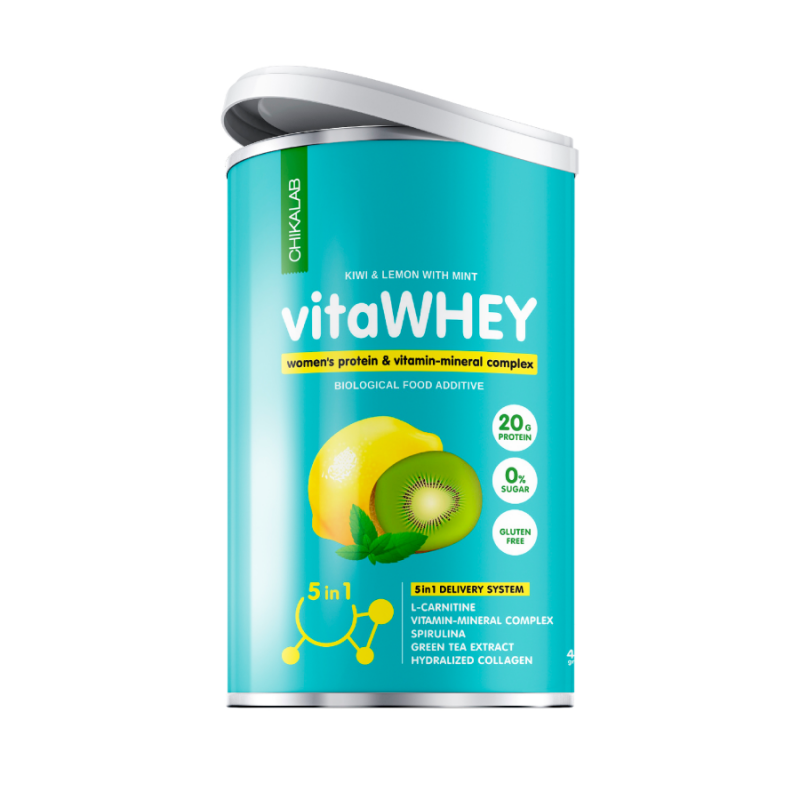 Chikalab Vitawyy-vitamiini-mineraaliproteiinikocktail "Kiwi, sitruuna, piparminttu", 462 g