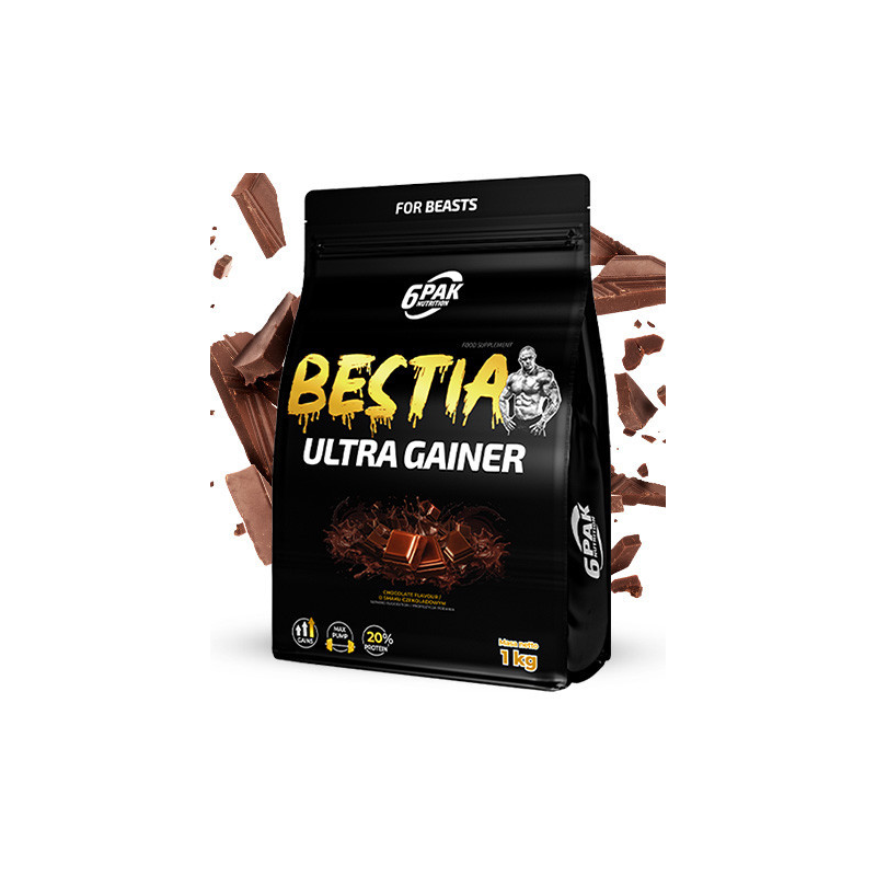 6Pak Bestia Ultra Gainer, šokolāde - 1000 grami 6Pak Bestia Ultra Gainer, šokolāde - 1000 grami