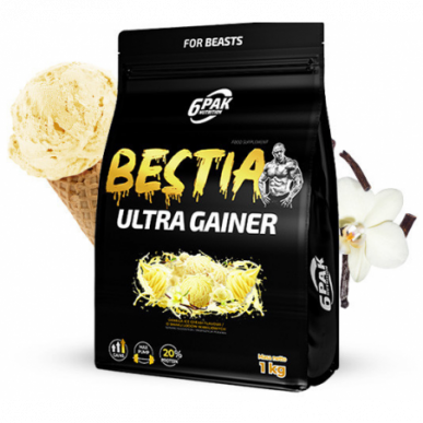 6Pak Bestia Ultra Gainer, garša: vaniļas saldējums - 1000 g – madala kalorsusega toode firmalt 6PAK Nutrition, osta SportFit-ist