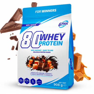 6pak 80 sūkalu olbaltumvielas, šokolāde/karamele - 908 grami – madala kalorsusega toode firmalt 6PAK Nutrition, osta SportFit-ist
