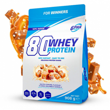 6pak 80 sūkalu olbaltumvielas, sāls karamele - 908 grami – madala kalorsusega toode firmalt 6PAK Nutrition, osta SportFit-ist