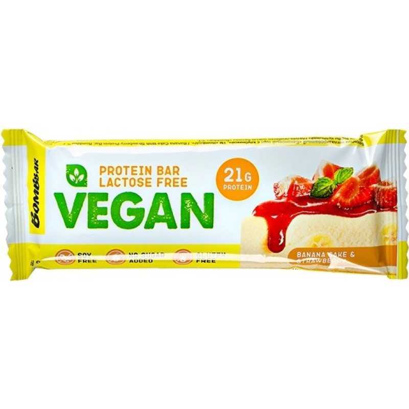 Bombbar vegānu olbaltumvielu bārs "Banana Cake Strawberry", 60 g Bombbar vegānu olbaltumvielu bārs "Banana Cake Strawberry", 60 g
