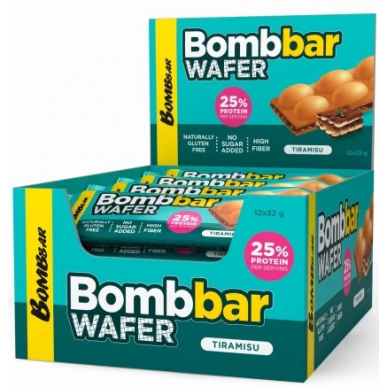 Bombbar vafeļu bārs ar šokolādes riekstu sviestu, tiramisu garšu, 32 g – madala kalorsusega toode firmalt Bombbar, osta SportFit-ist