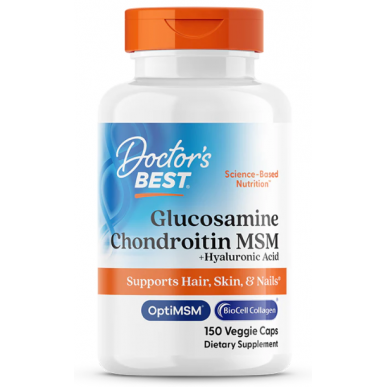 DOCTOR'S BEST glükoosamiin kondroitiin MSM + hüaluroonhape - 150 vegan kapslit – madala kalorsusega toode firmalt Doctor's BEST, osta SportFit-ist