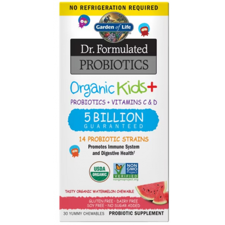 Dr. formulēts probiotikas Organic Kids+, arbūzs - 30 košļāšana