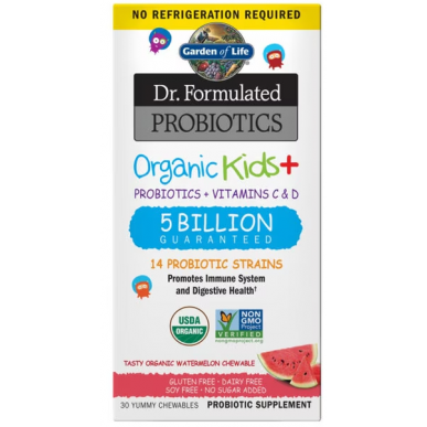 Dr. formulēts probiotikas Organic Kids+, arbūzs - 30 košļāšana – madala kalorsusega toode firmalt Dr. Formulated, osta SportFit-ist