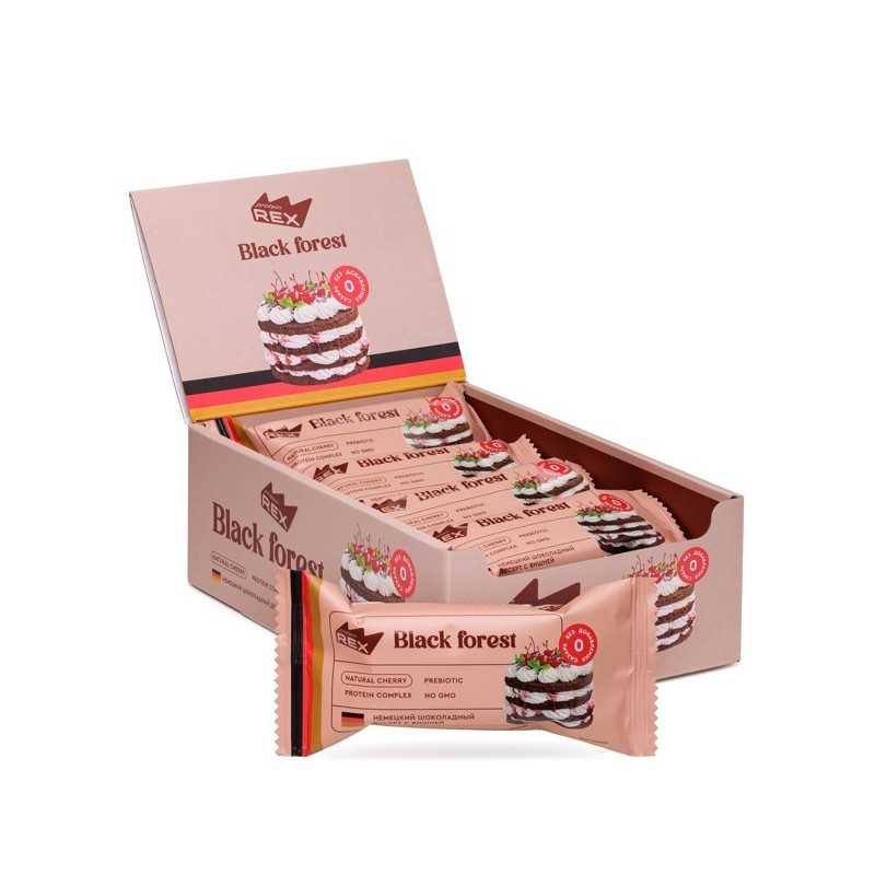 Olbaltumvielu rex olbaltumvielu kūka melnais mežs, ķirsis - 50 g Olbaltumvielu rex olbaltumvielu kūka melnais mežs, ķirsis - 50 g