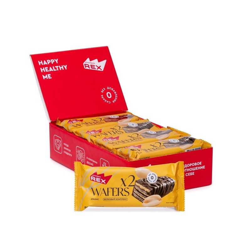 Olbaltumvielu rex stiklotās olbaltumvielu vafeles, zemesrieksts - 50 g