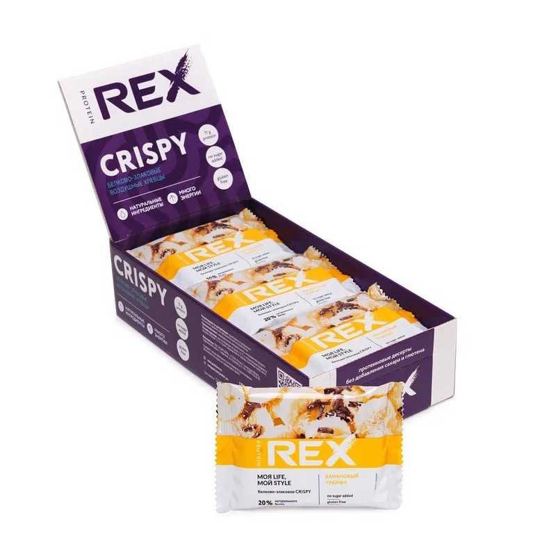 Olbaltumvielu rex kraukšķīgais olbaltumvielu-perreālā krispbread, banānu 55 g