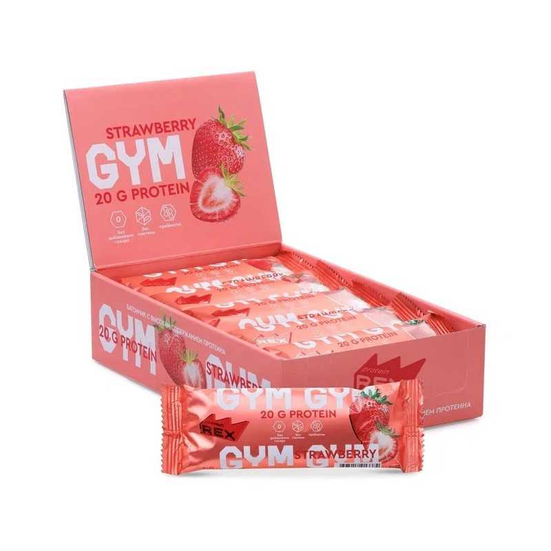 Olbaltumvielu rex sporta zāle ar augstu olbaltumvielu joslu, zemeņu deserts - 60 g