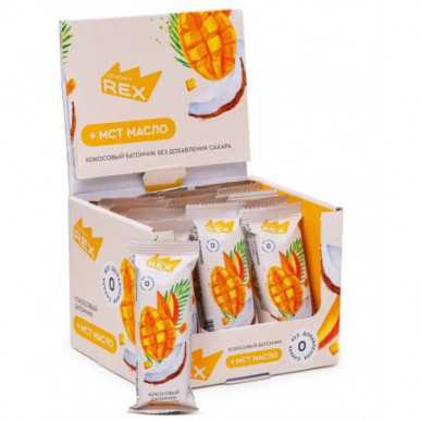 Olbaltumvielu rex stiklots kokosrieksts, mango - 40 g – madala kalorsusega toode firmalt Protein Rex, osta SportFit-ist