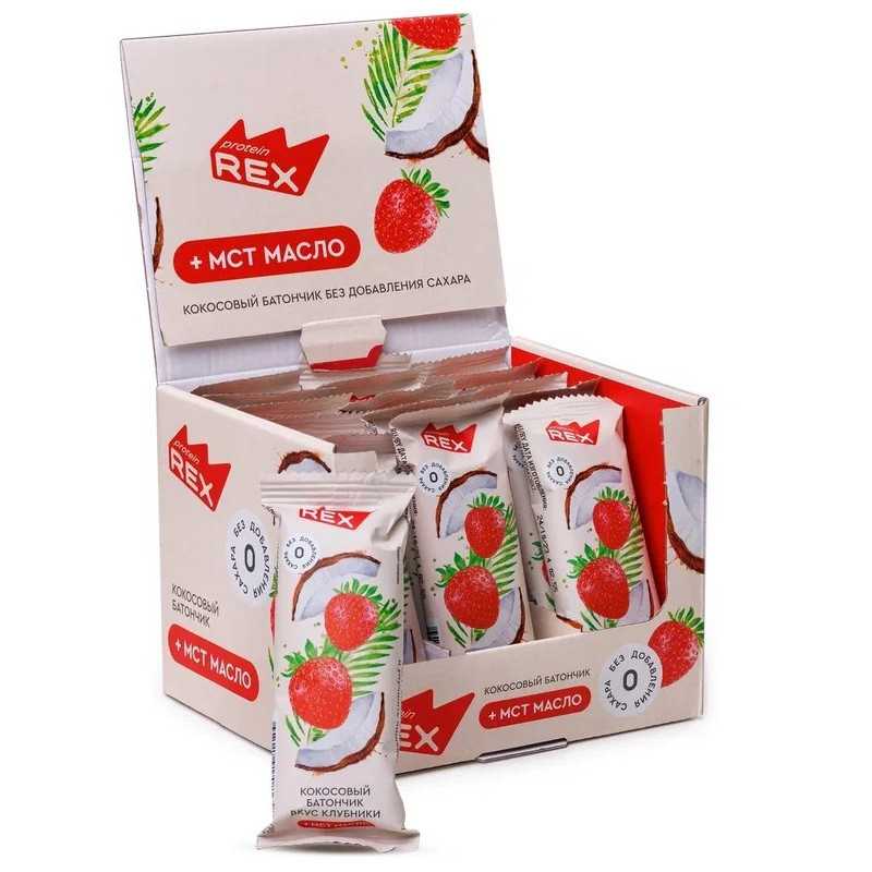 Olbaltumvielu rex stiklots kokosrieksts, zemenes - 40 g