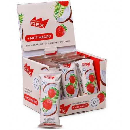 Olbaltumvielu rex stiklots kokosrieksts, zemenes - 40 g