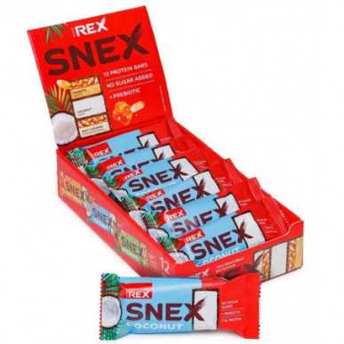 Olbaltumvielu rex snex stiklots batons, kokosrieksts - 40 g – madala kalorsusega toode firmalt Protein Rex, osta SportFit-ist