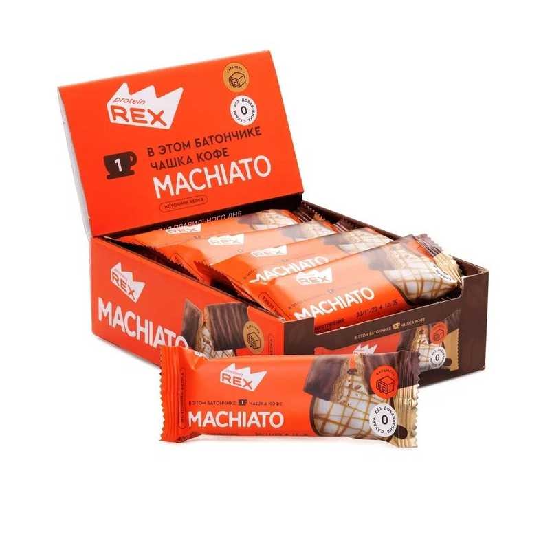 Olbaltumvielu rex ar augstu olbaltumvielu batonu, karameļu macchiato - 40 g