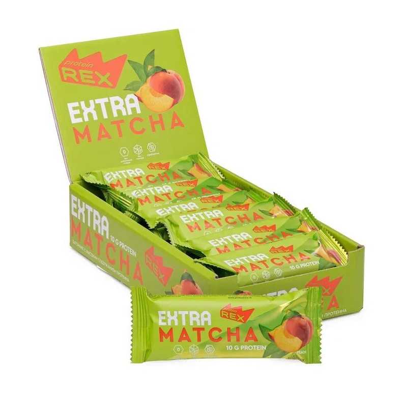 Olbaltumvielu rex ar augstu olbaltumvielu nūju, matcha persiku - 40 g Olbaltumvielu rex ar augstu olbaltumvielu nūju, matcha persiku - 40 g