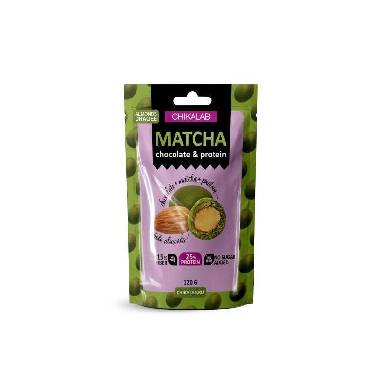 „Chikalab Drageee“ „Migdolai baltame šokolade su„ Matcha “arbata“, 120 gr