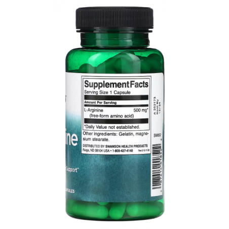 Swanson L -arginīns, 500 mg - 100 kapsulas