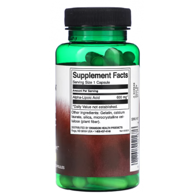 Swanson Alpha -lipoic skābe, 600 mg - 60 kapsulas – madala kalorsusega toode firmalt SWANSON, osta SportFit-ist