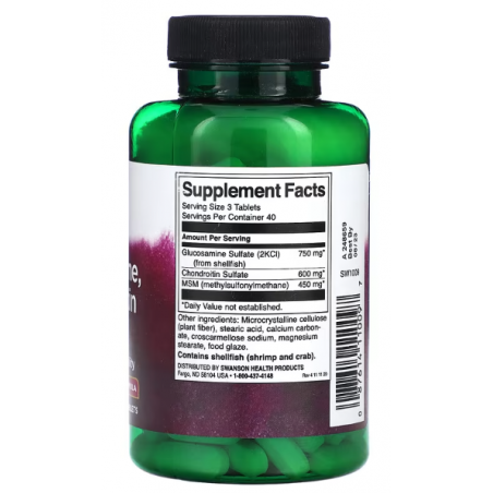 Swanson glikozamīns, hondroitīns un MSM, 750 mg - 120 tabletes