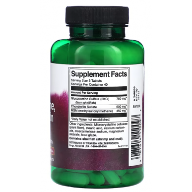Swanson glikozamīns, hondroitīns un MSM, 750 mg - 120 tabletes – madala kalorsusega toode firmalt SWANSON, osta SportFit-ist
