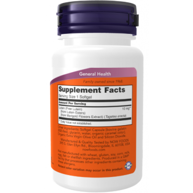 Tagad pārtikas produkti luteīns, 10 mg - 60 mīksti želejas – madala kalorsusega toode firmalt NOW, osta SportFit-ist
