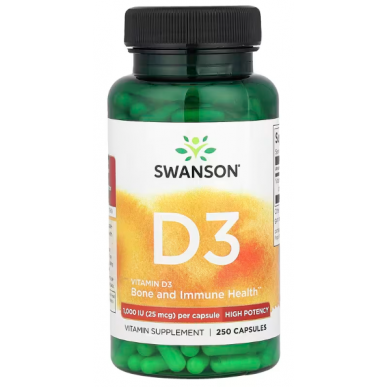 Swanson D vitamīns, 1000 SV-250 kapsulas – madala kalorsusega toode firmalt SWANSON, osta SportFit-ist