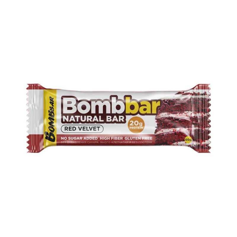 BombBar glazētā olbaltumvielu batona "sarkanais samts", 60 g