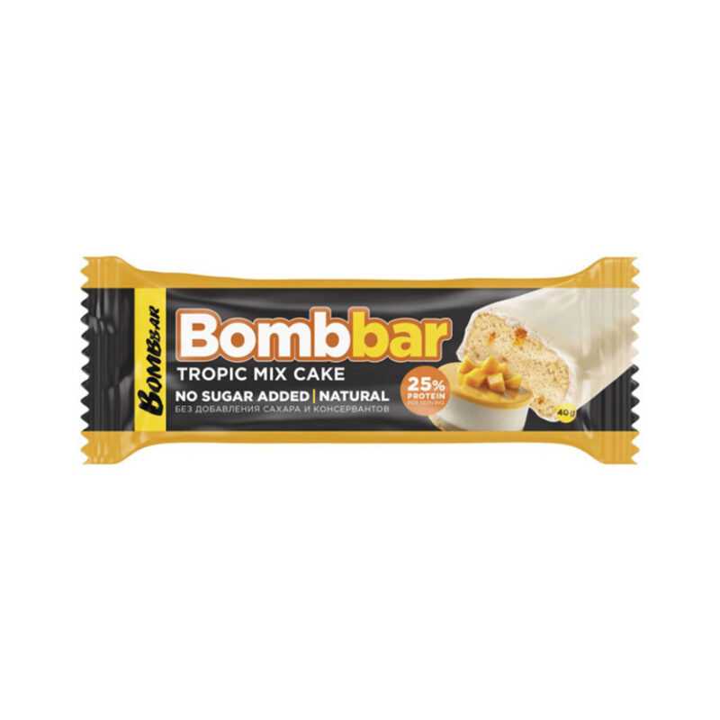 Bombbar stiklots olbaltumvielu bārs "Tropical Mix Cake", 40 g