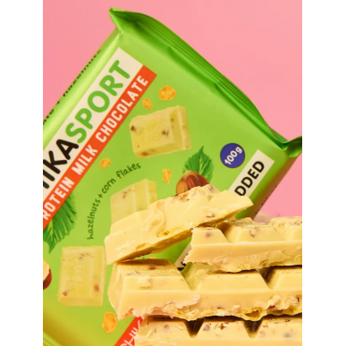 Chikalab valkoinen proteiinia suklaa hasselpähkinöillä ja maissilastuilla, 100 g – madala kalorsusega toode firmalt Chikalab, osta SportFit-ist