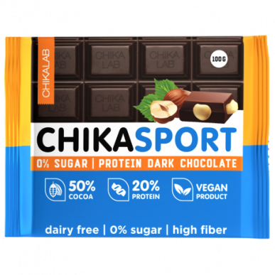 CHIKALAB CHIKASPORT Tume proteiinišokolaad pähklitega, 100 g – madala kalorsusega toode firmalt Chikalab, osta SportFit-ist
