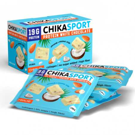 Chikalab White Protein -suklaa manteleilla ja kookospähkinöillä, 100 g