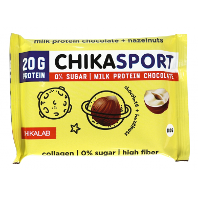 CHIKALAB CHIKASPORT Протеиновый шоколад с фундуком, без сахара 100 г – низкокалорийный продукт от Chikalab, купить в SportFit