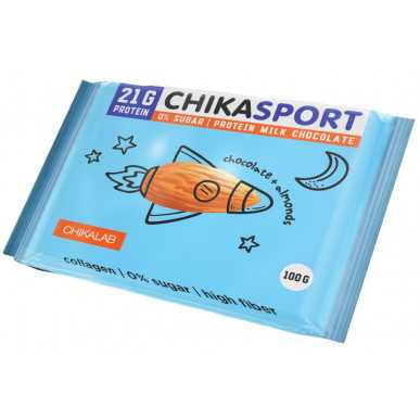 CHIKALAB CHIKASPORT Proteiinishokolaad mandlitega, ilma suhkruta, 100 g – madala kalorsusega toode firmalt Chikalab, osta SportFit-ist