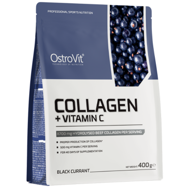 OSTROVIT Collagen + Vitamin C, black currant - 400 g – low-calorie product from Ostrovit, buy in SportFit