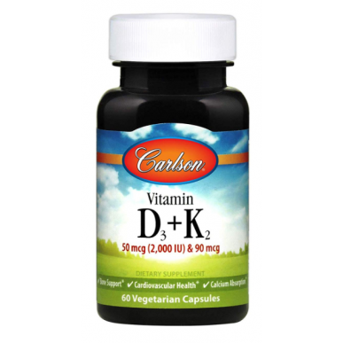 Carlson vitamīns D3 + K2, N60 – madala kalorsusega toode firmalt Carlson, osta SportFit-ist