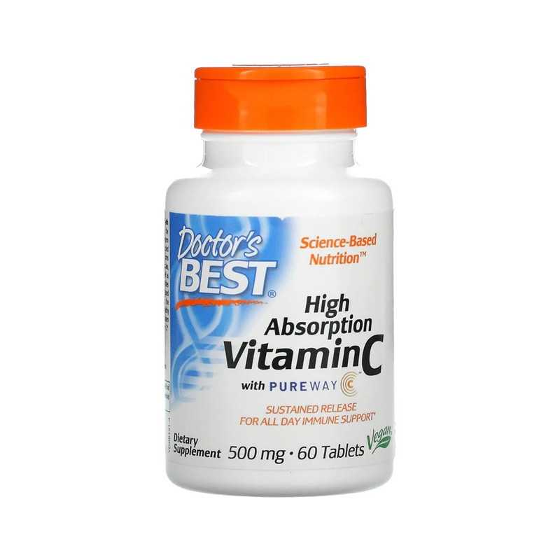 DOCTOR'S BEST Kõrge imendumisega C-vitamiin PureWay-C-ga, 500 mg, N60 DOCTOR'S BEST Kõrge imendumisega C-vitamiin PureWay-C-ga, 500 mg, N60