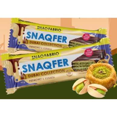 SNAQ FABRIQ Waffle Bar Pistachio & Kunafa, Dubai Collection, 45 g – low-calorie product from Snaq Fabriq, buy in SportFit