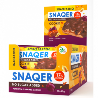 Snaqer "Snaq Fabrik" Cookie caramel -täytetyillä rusinoilla, 45 g – madala kalorsusega toode firmalt Bombbar, osta SportFit-ist