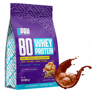6pak 80 sūkalu olbaltumvielas, sāls karamele - 908 g – madala kalorsusega toode firmalt 6PAK Nutrition, osta SportFit-ist