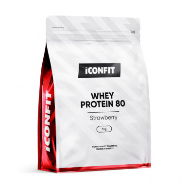 Whey Vadakuvalgu proteiin 80, maasikas, 1 kg – madala kalorsusega toode firmalt ICONFIT, osta SportFit-ist