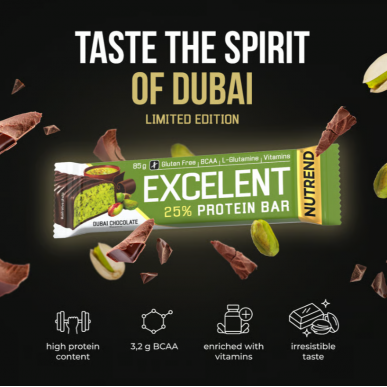 EXCELENT PROTEIN BAR, Dubaijas šokolāde, 85 g – madala kalorsusega toode firmalt NUTREND, osta SportFit-ist