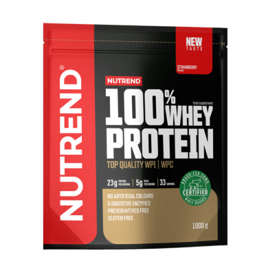 100% WHEY PROTEIN, клубника, 1000 г – низкокалорийный продукт от NUTREND, купить в SportFit