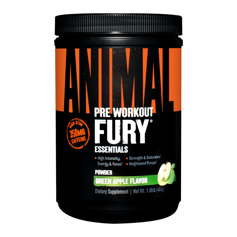 Pre-Workout Animal Fury, Zaļais Ābols, 507 g