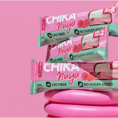 „Chikalab Chika“ peilio baltymų baras šokolado peiliu „Raspberry“, 50 g – madala kalorsusega toode firmalt Chikalab, osta SportFit-ist