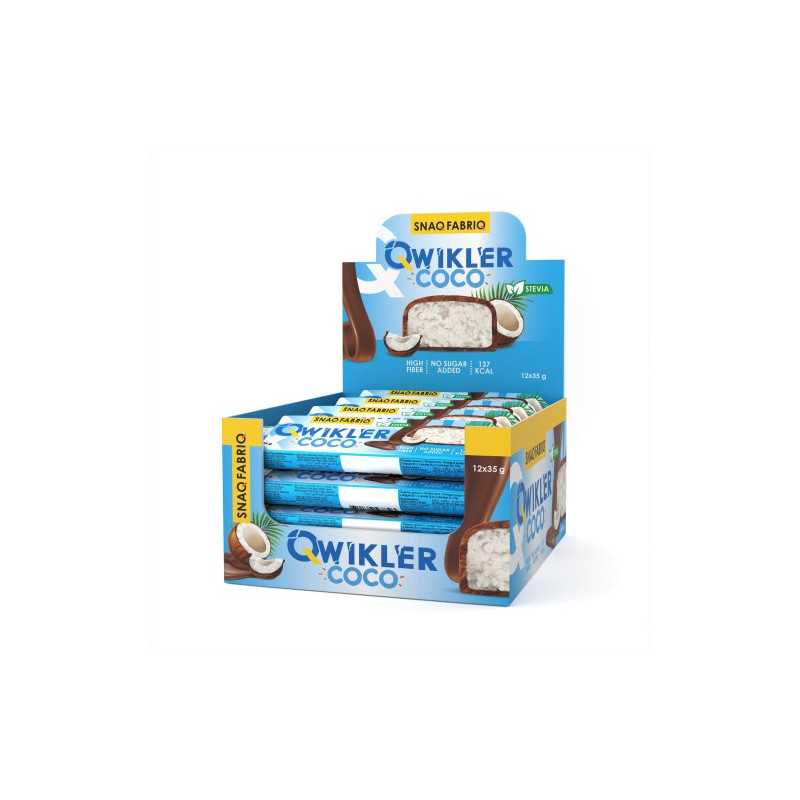 „SNAQ Fabriq Qwikler“ cukraus -nemokamas šokolado baras „kokosas“, 35 g
